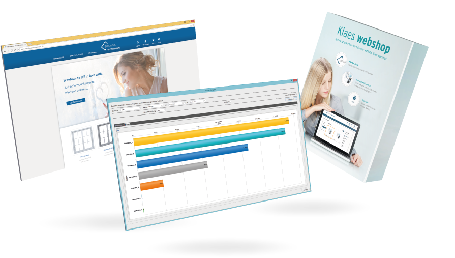 Soluciones individuales de Klaes: productos de software flotantes uno al lado del otro
